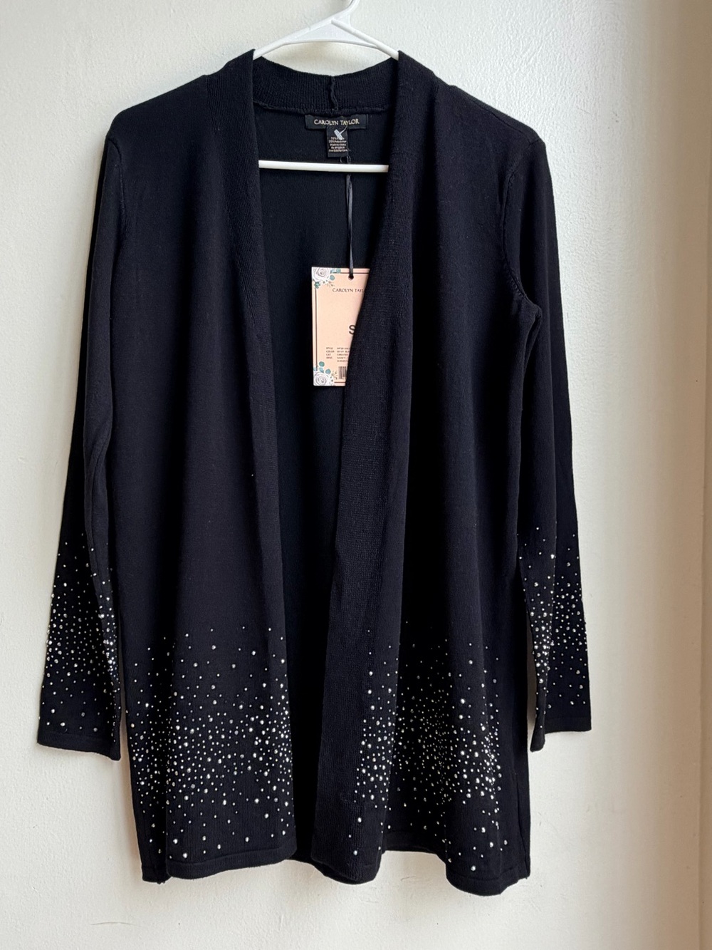 Carolyn Taylor Women’s Black Rhinestone Open Front Cardigan Size S